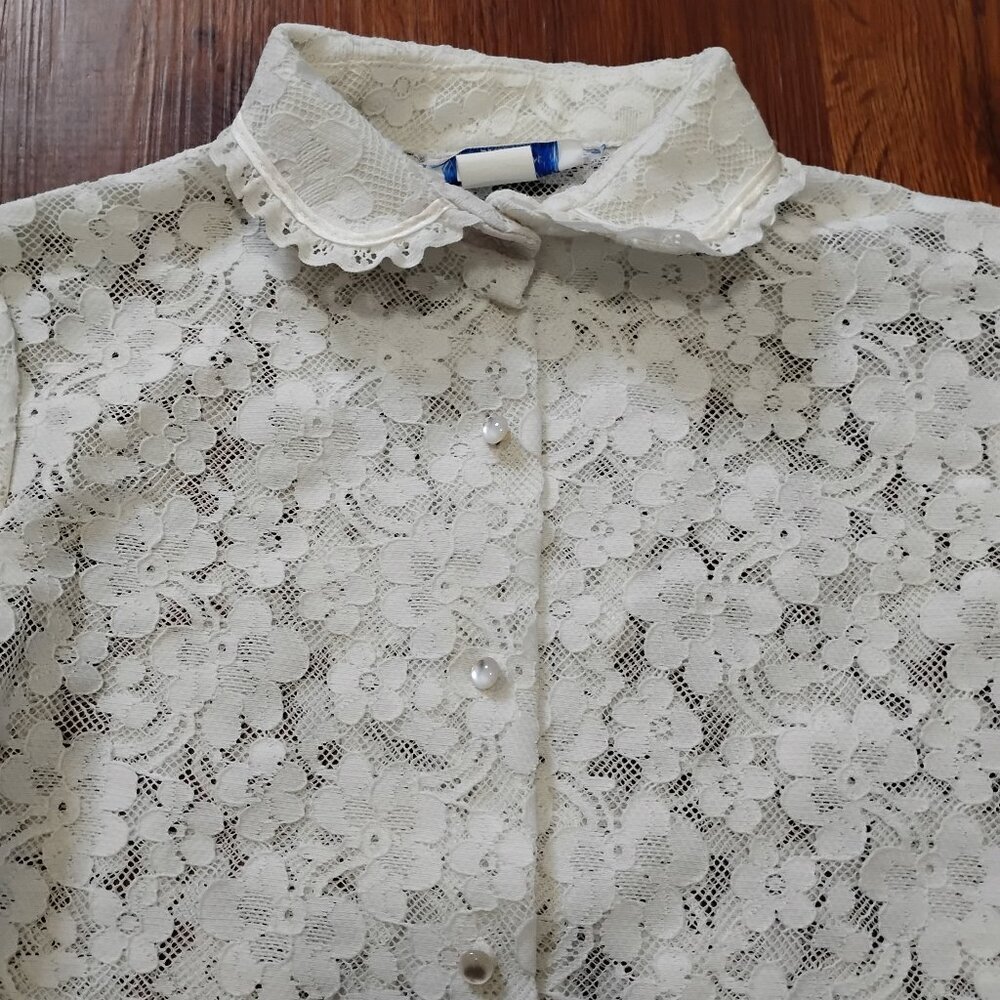 Vintage Sunny South Fashions Floral Flower Lace Blouse Button Shirt Top